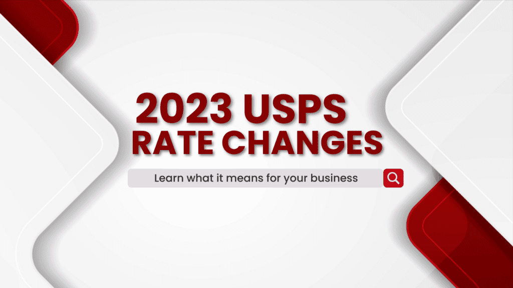 Title graphic for the blog post '2023 Rate Changes.' The image, designed to resemble an envelope, prominently displays the blog title and the subtext 'Learn what it means for your business,' inviting readers to gain valuable insights into the implications of 2023 rate changes on their businesses.