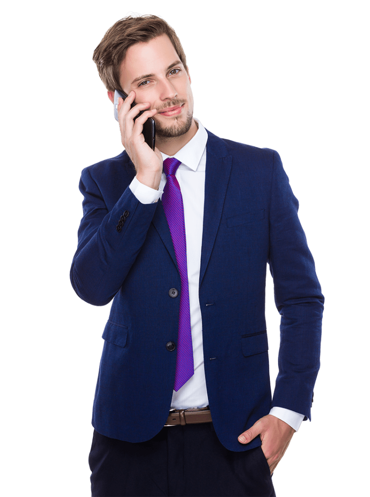 Businessman in a suit talking on a cell phone