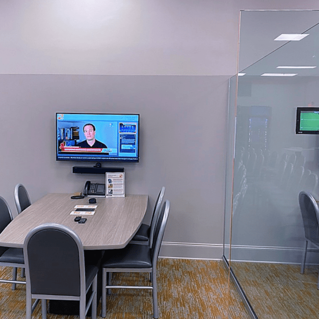 MCC Memphis huddle space with digital signage and video conferencing