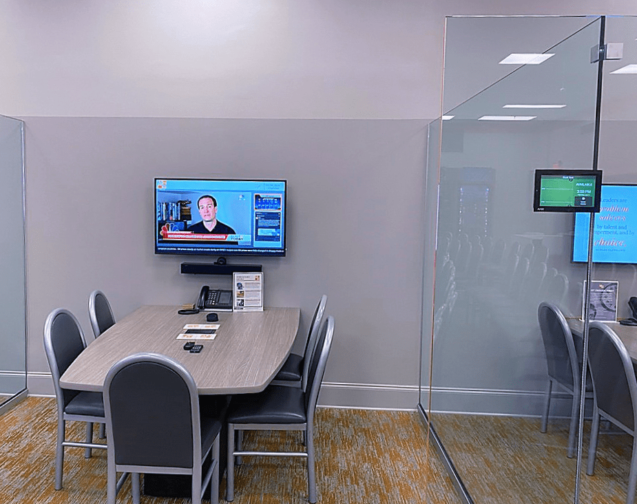 MCC Memphis huddle space with digital signage and video conferencing