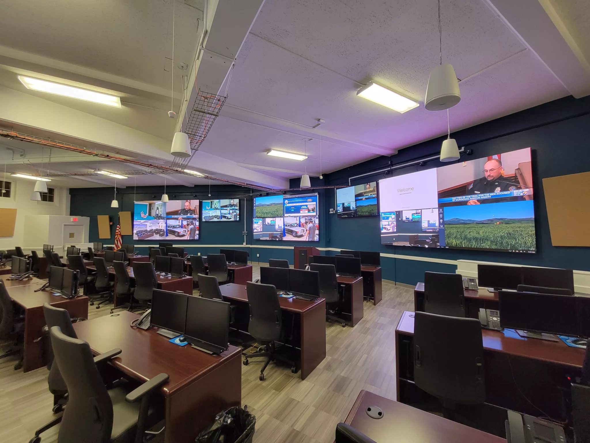 Audio visual installation from MCC showing sound systems, digital signage, and video conferencing
