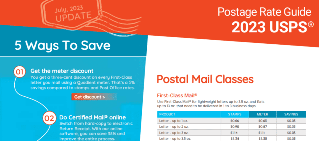 Quadient July 2023 Postage Rate Guide