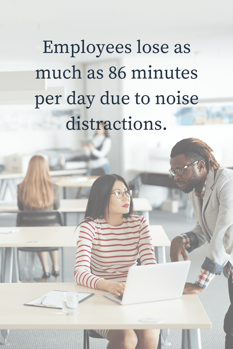 Employees lose as much as 86 minutes per day due to noise distractions - sound masking statistics