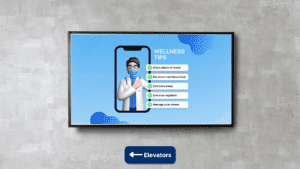 welness tips on a digital signage screen at a hospital